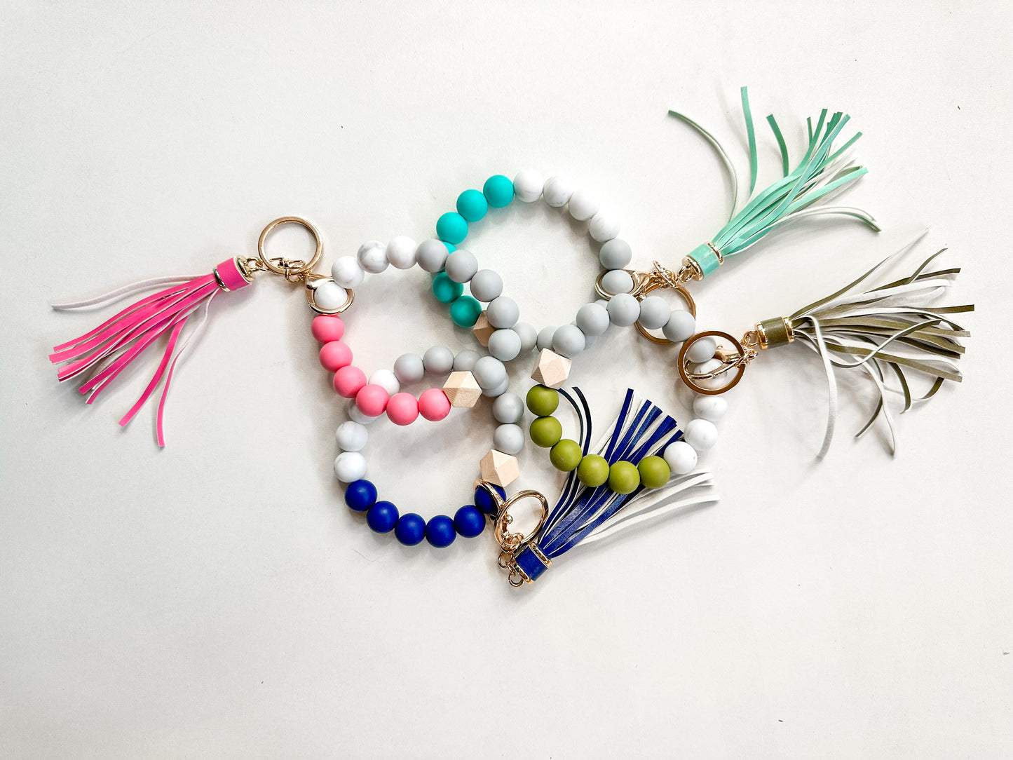 Marble Silicone Beads Wristlet Keychain