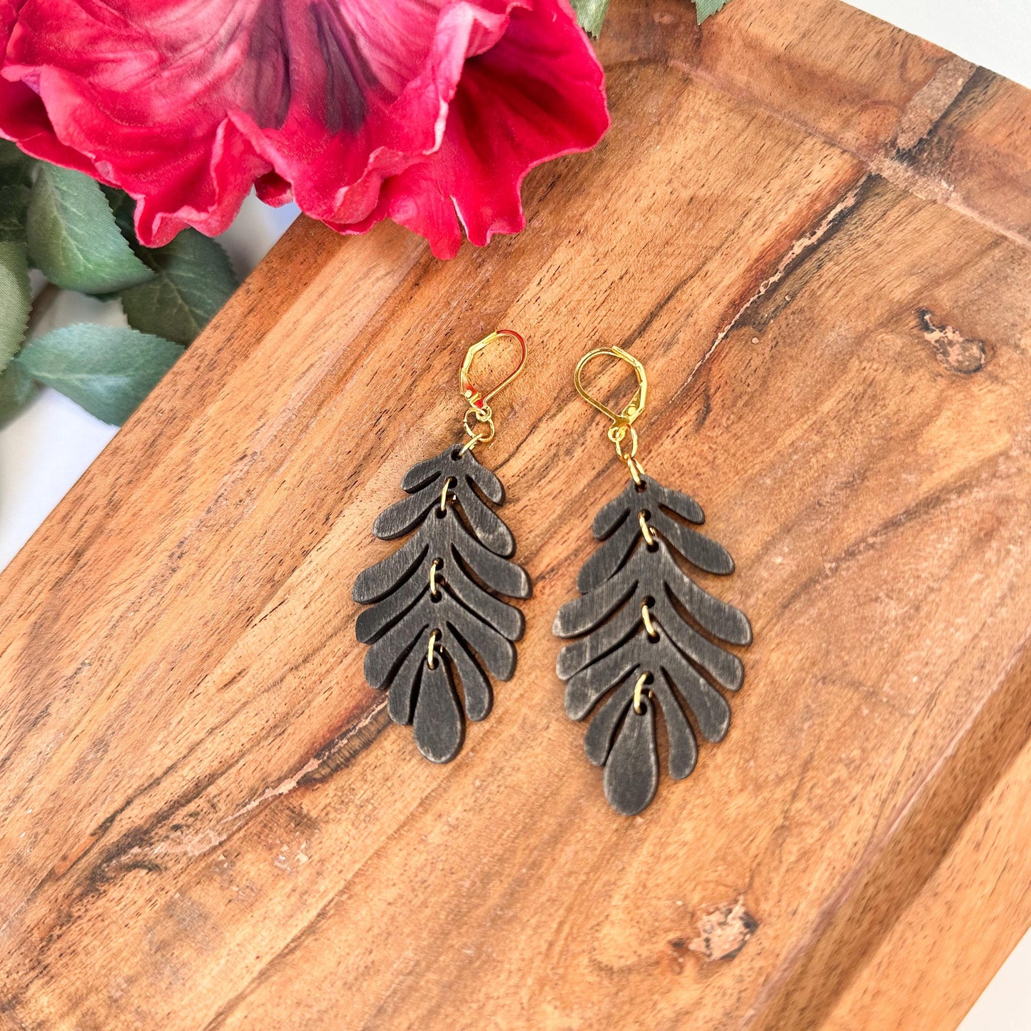 Wooden Dangle Earrings Luna Beam Creations