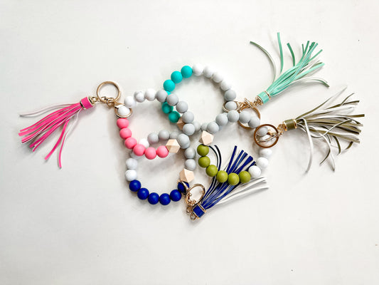 Marble Silicone Beads Wristlet Keychain