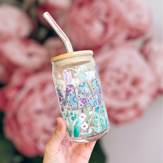 16oz Purple Flower Mama Glass