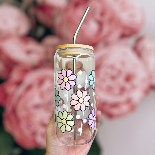 20oz Simple Pastel Daisy Glass