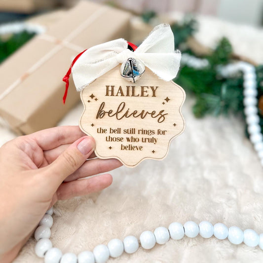 Personalized Believe Ornament with Real Bell