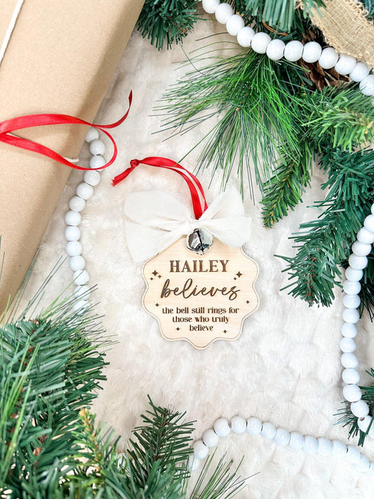 Personalized Believe Ornament with Real Bell