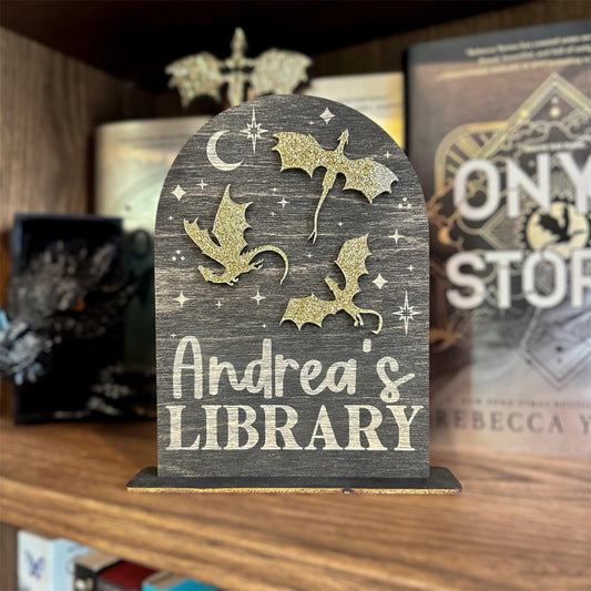 Custom Engraved Gold Dragon Library Sign