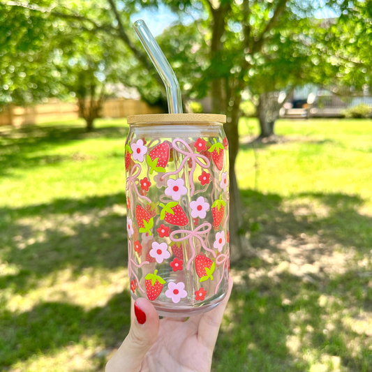 Strawberry & Bow Glass Cup